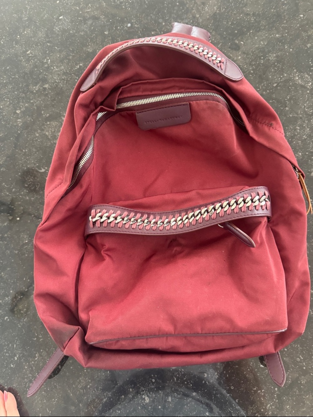 Stella McCartney Women's Burgundy Backpack with Chain Trim